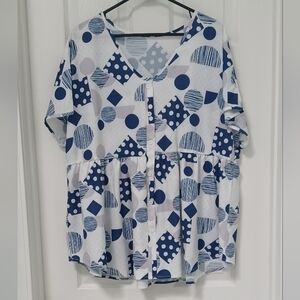 Navy and White Geometric Women's Blouse
